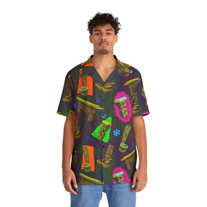 Black: "Enchanted Carvings" Tiki Aloha Shirt