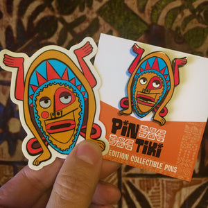 Enchanted Talking Tiki Sticker & Pin